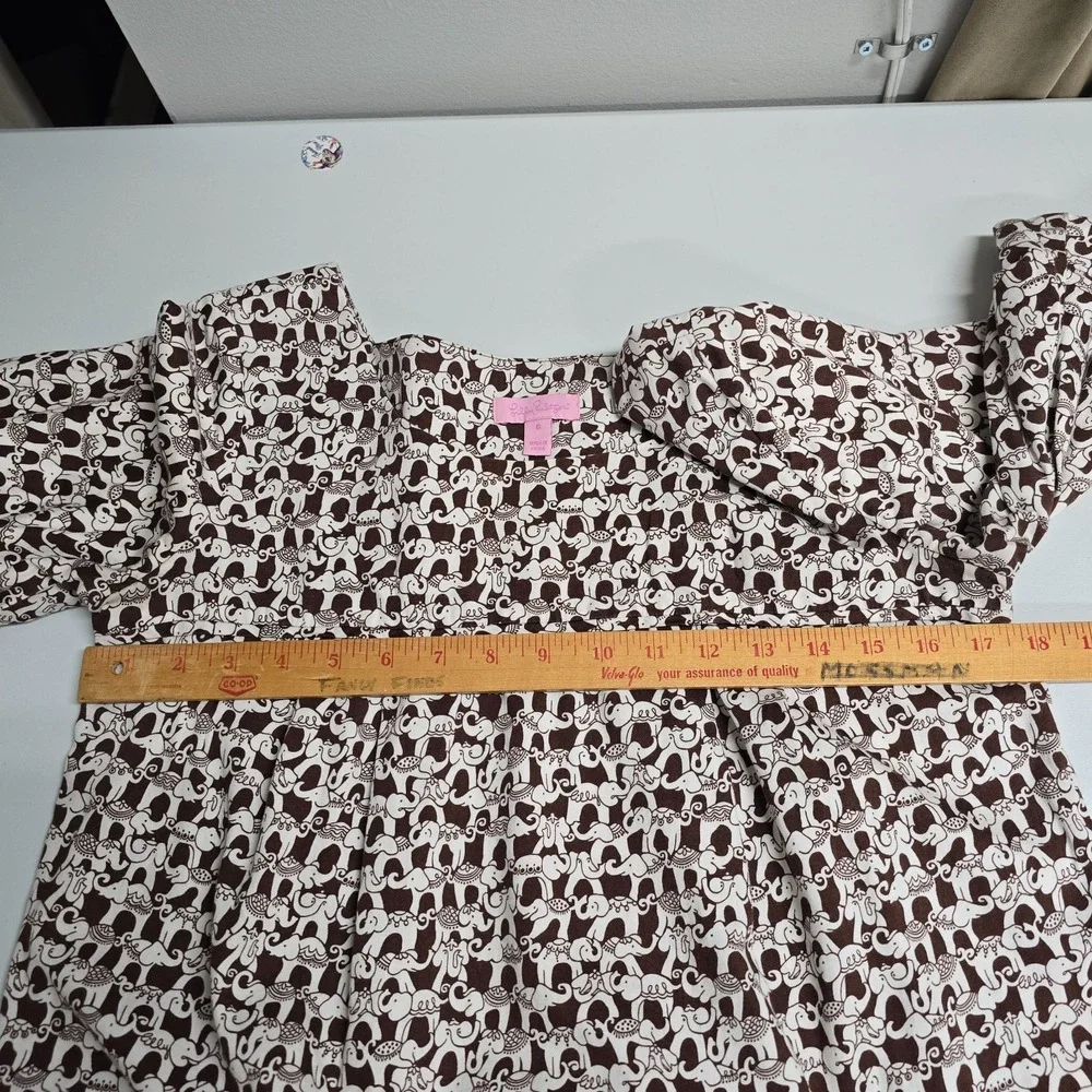 Lilly Pulitzer Top Women's Elephant Print Brown White Size 6 - Picture 11 of 14